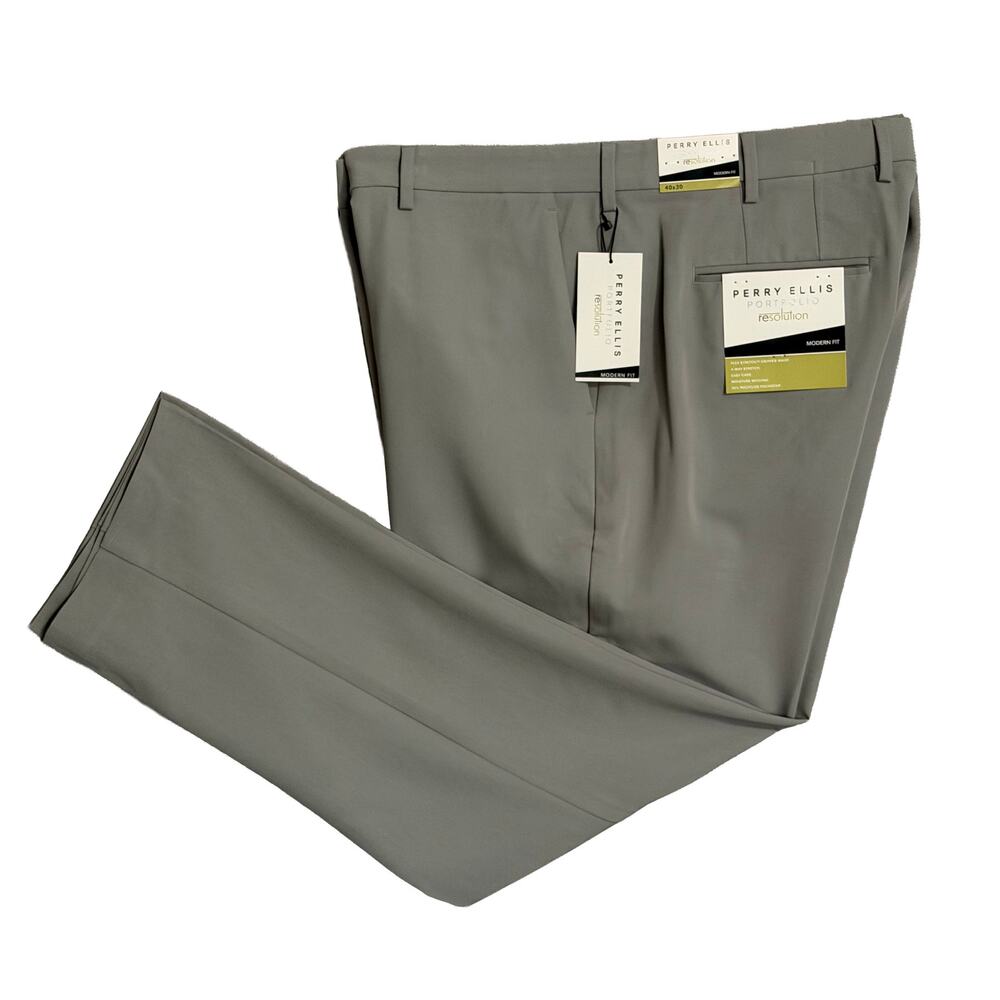 Perry Ellis Portfolio Pants Men's 40x30 Modern Fit Dress Pant Chiseled Stone NEW
